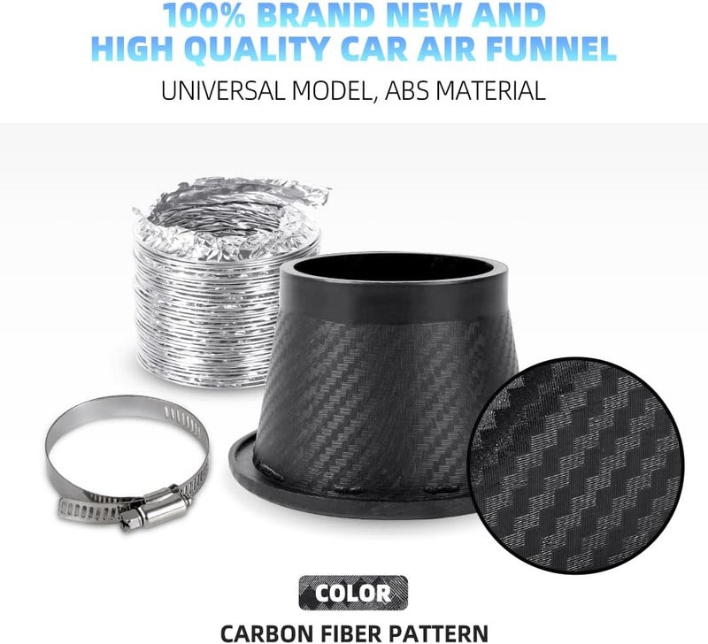 BARTOO Air Intake Duct Front Bumper Turbo Air Intake Pipe, Carbon Fiber Car Round Brake Air Duct with Extendable Flexible Hose and Hose Band - Image 2